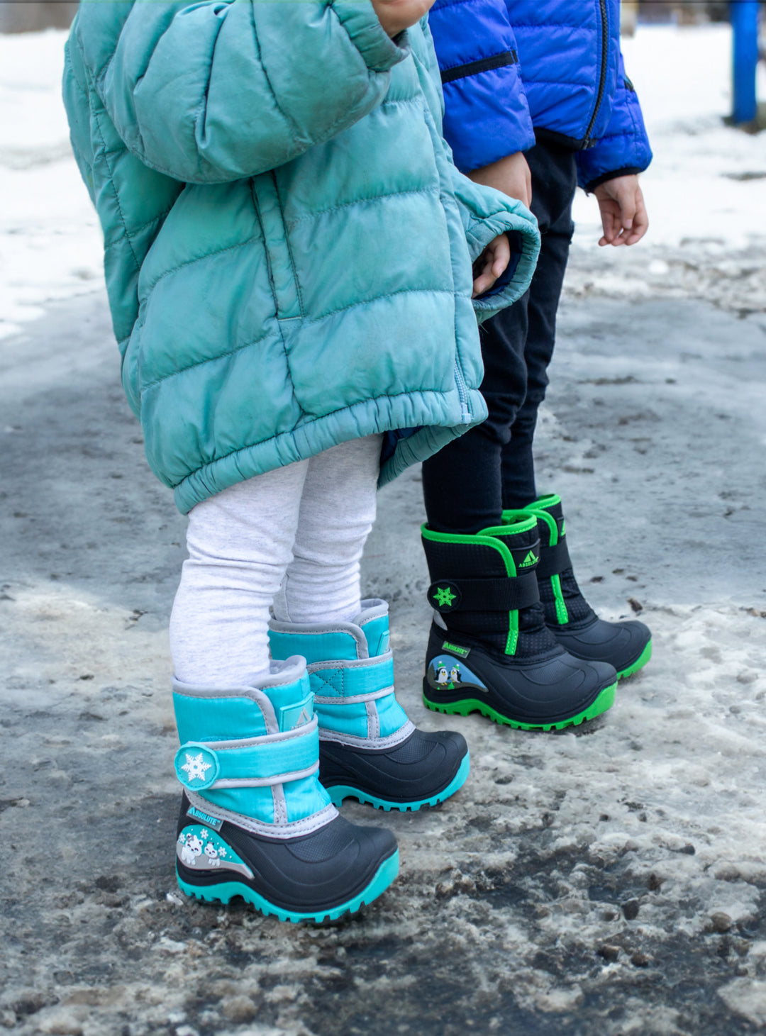 Warm Winter Green Penguin Toddler Boot #color_black-lime