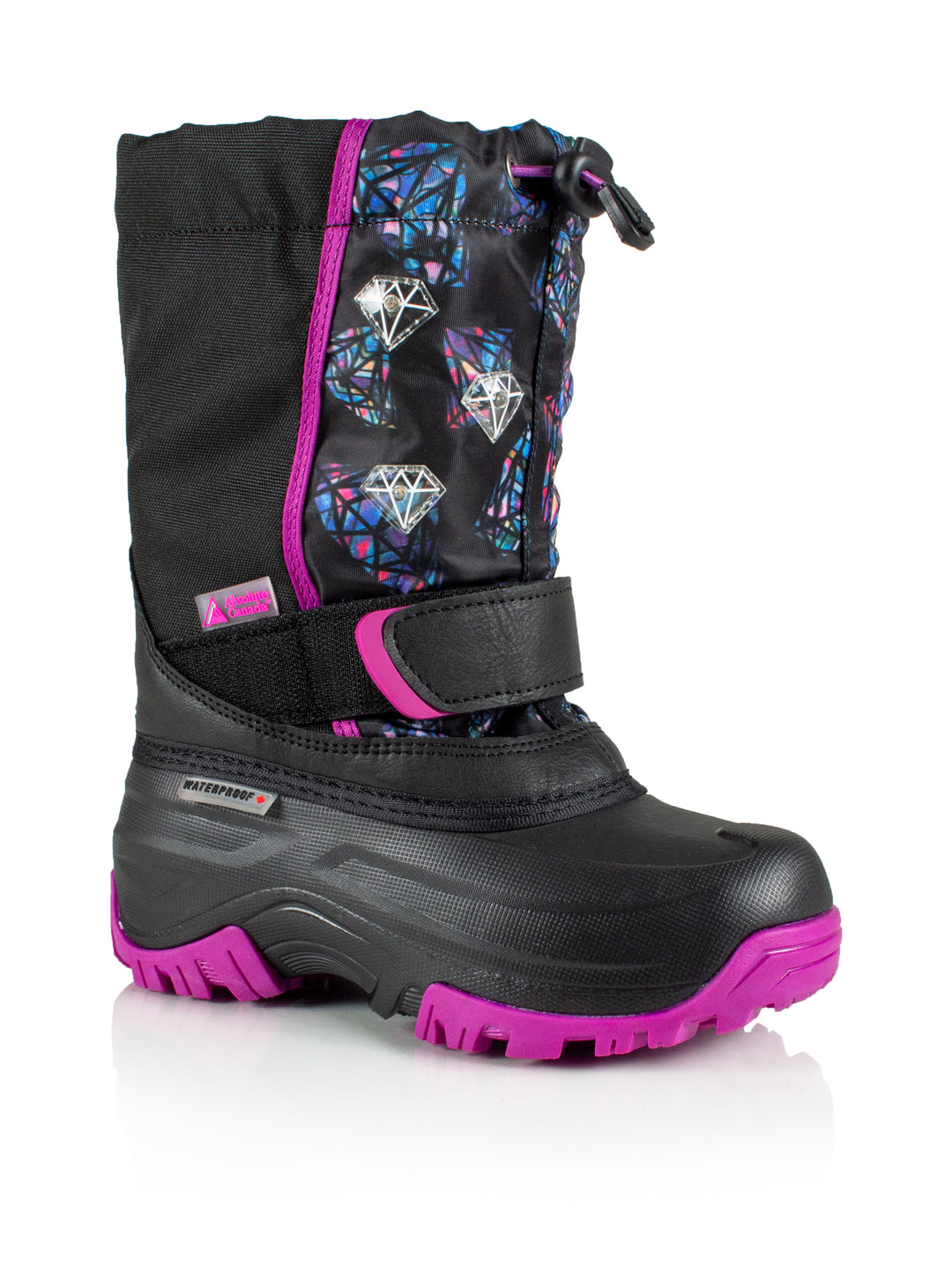 Youth Girl's Frosty 3 Black Fuchsia Winter Waterproof Lighted Boot #color_black-fuchsia