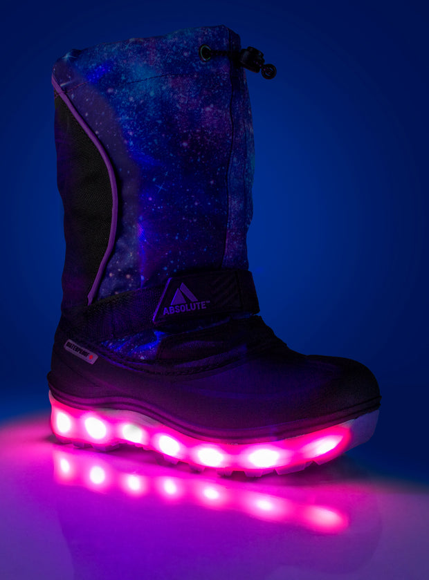 Youth Girls Nebula 3 Purple Galaxy Winter Insulated Waterproof Boot Lighted